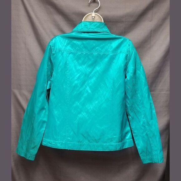 TanJay Emerald Green Crinkle Satin Block Zip Front Jacket Size 8 - Picture 4 of 4